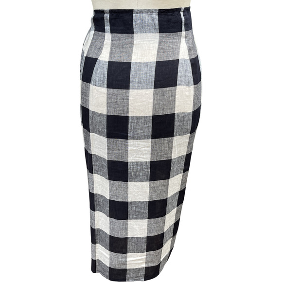 80s/90s Buffalo Monochrome Plaid Linen Wrap Maxi Skirt - Picture 2 of 11